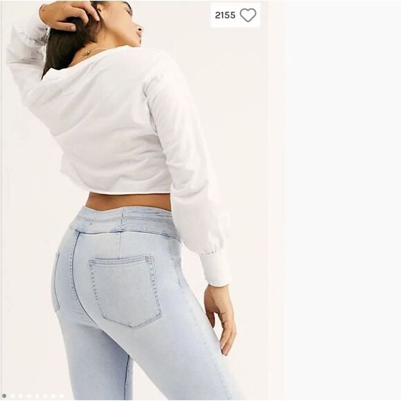 Free People CRVY High Rise Lace Up Skinny Jeans Size 26 Light Blue OB839226 - Picture 4 of 10